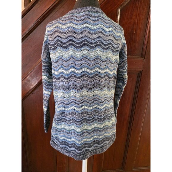 J Jill Womens Blue & Green Wave Pattern Knit Sweater Pullover Size M - Picture 4 of 9